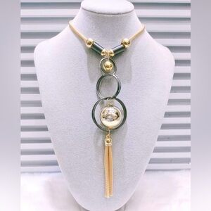 Bead Decor Round & Tassel Pendant Necklace